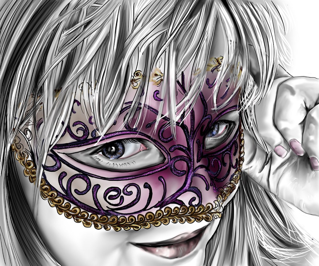 Illustration of woman with Mask over her eyes.